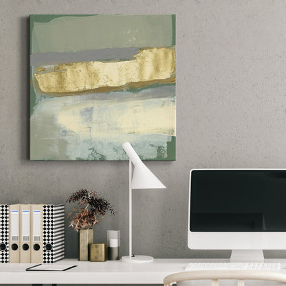 Elegant Sage and Gold Abstract Oil Painting for Modern Home Decor