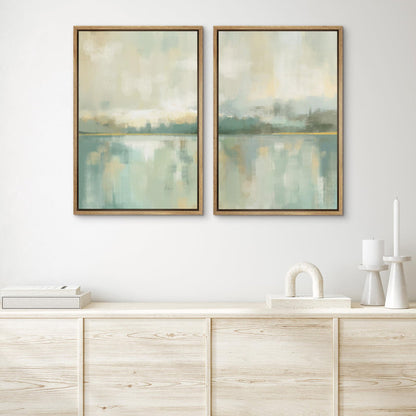 Sage Green and Tan Abstract Landscape Art for Calm and Relaxing Home Decor