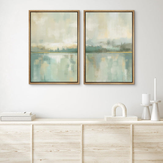 Sage Green and Tan Abstract Landscape Art for Calm and Relaxing Home Decor