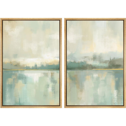 Sage Green and Tan Abstract Landscape Art for Calm and Relaxing Home Decor