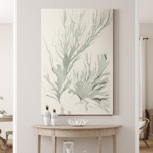 Serene Sage Green Seaweed Abstract Oil Painting for Modern Home Decor