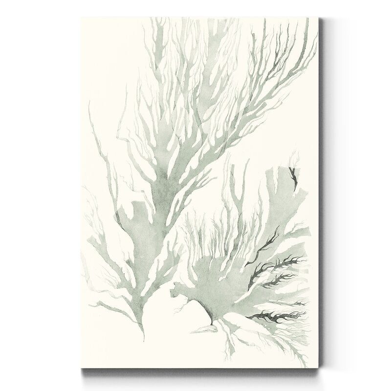 Serene Sage Green Seaweed Abstract Oil Painting for Modern Home Decor