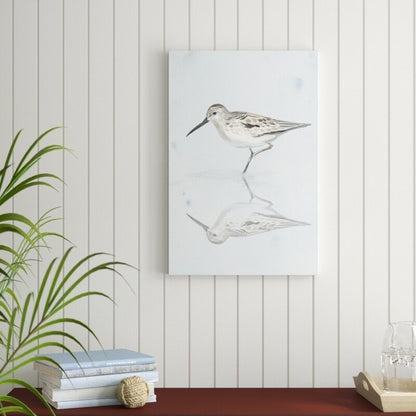 Beautiful Sandpiper Reflection Oil Painting for Coastal Home Décor