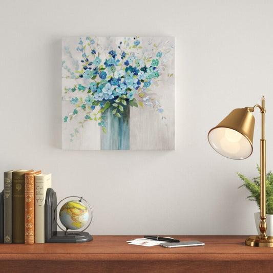 Blue Wildflower Bouquet Oil Painting for Home Decor