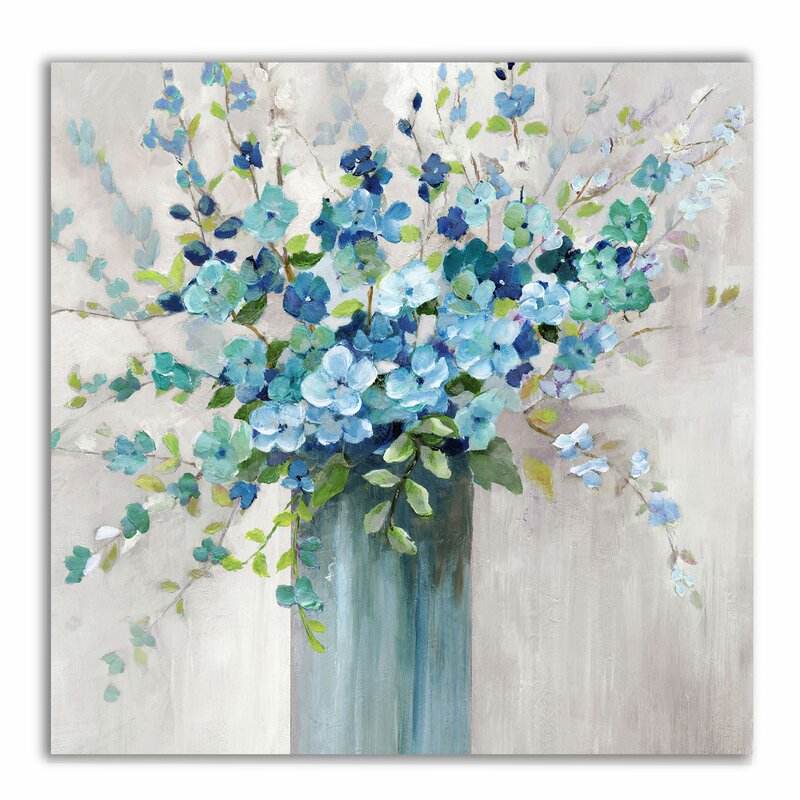 Blue Wildflower Bouquet Oil Painting for Home Decor
