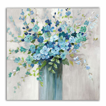 Blue Wildflower Bouquet Oil Painting for Home Decor