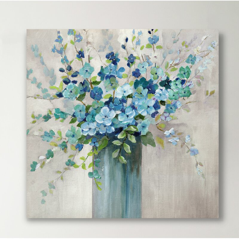 Blue Wildflower Bouquet Oil Painting for Home Decor