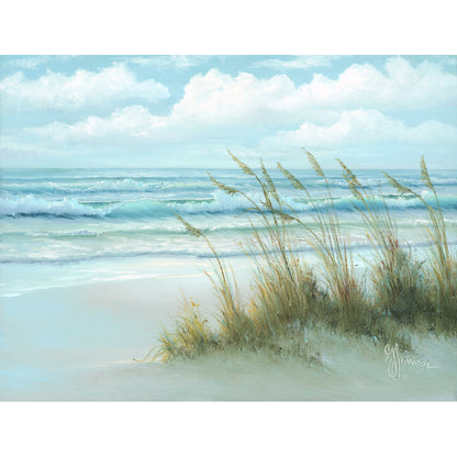 Coastal Serenity: Tranquil Sea Oats and Gentle Ocean Waves Oil Painting