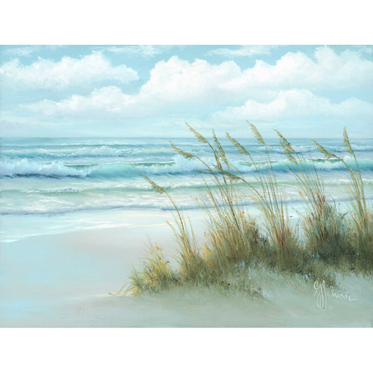 Coastal Serenity: Tranquil Sea Oats and Gentle Ocean Waves Oil Painting