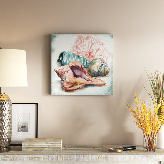 Beautiful Coastal Sea Shells Oil Painting for Nautical Home Décor