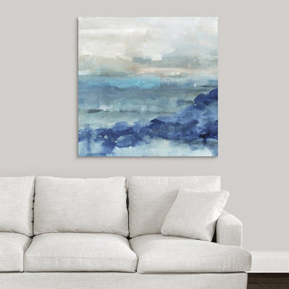 Serene Coastal Waves Abstract Oil Painting
