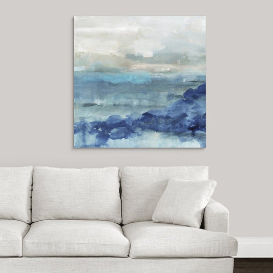 Serene Coastal Waves Abstract Oil Painting