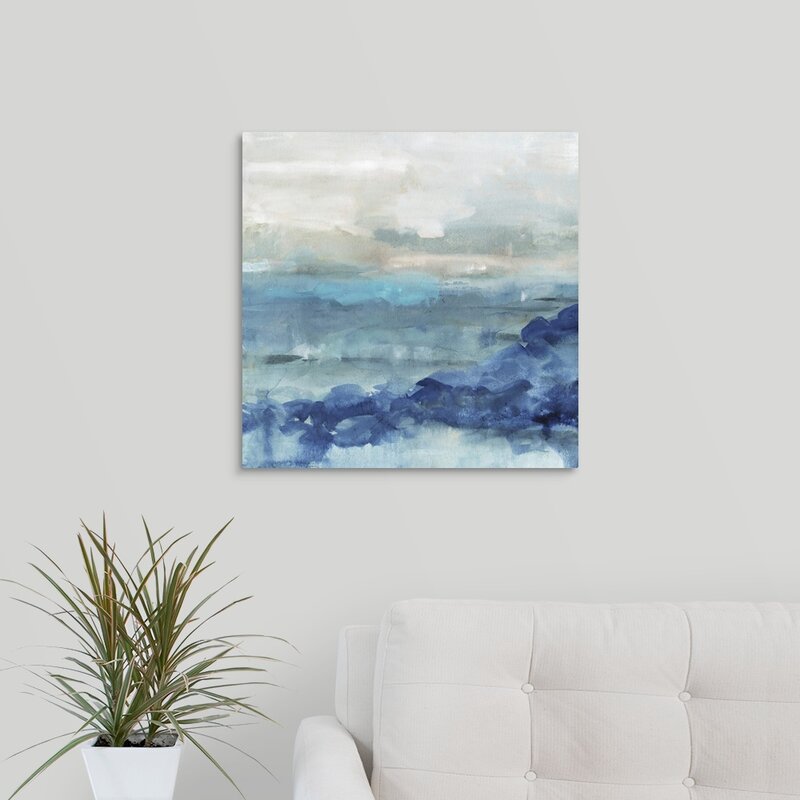 Serene Coastal Waves Abstract Oil Painting