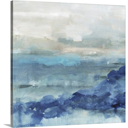 Serene Coastal Waves Abstract Oil Painting