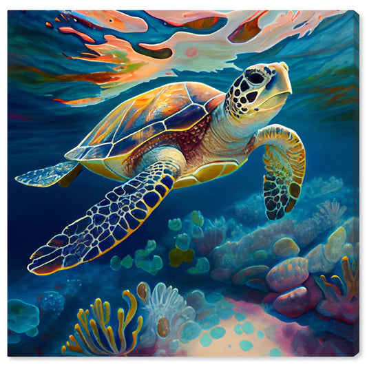 Vibrant Sea Turtle Oil Painting ‚Äì Underwater Art for Ocean Lovers