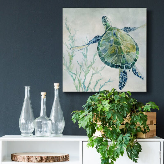 Elegant Sea Turtle Hand-Painted Oil Artwork for Ocean Lovers
