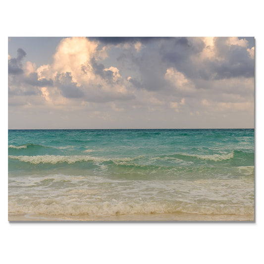 Dramatic Seascape with Turquoise Waves and Cloudy Sky Oil Painting Print