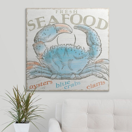 Coastal Seafood Adventure: Blue Crabs Oil Painting for Nautical Home Decor