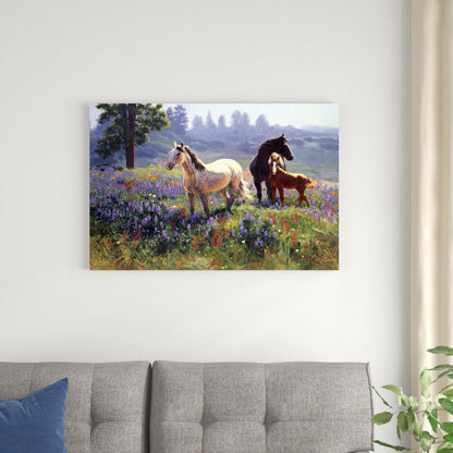 Serene Landscape with Horses in Blooming Wildflowers