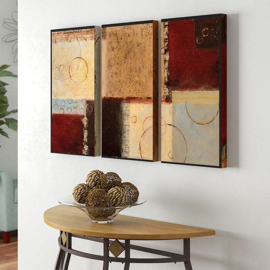Abstract Oil Painting Triptych in Earthy Tones for Modern Home Decor