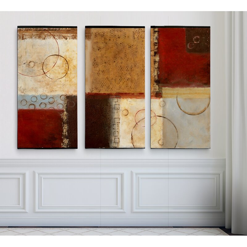 Abstract Oil Painting Triptych in Earthy Tones for Modern Home Decor