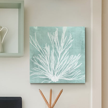 Elegant Aqua Seaweed Oil Painting for Coastal Home Décor