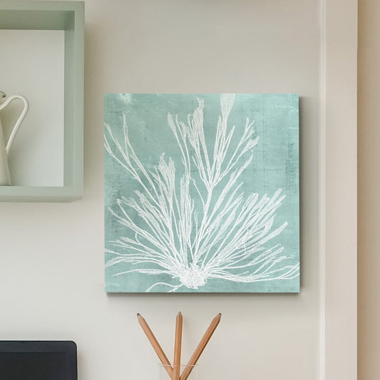 Elegant Aqua Seaweed Oil Painting for Coastal Home Décor