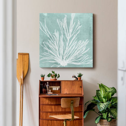 Elegant Aqua Seaweed Oil Painting for Coastal Home Décor