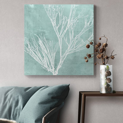 Elegant Seaweed Art on Aqua Background for Coastal Home Decor