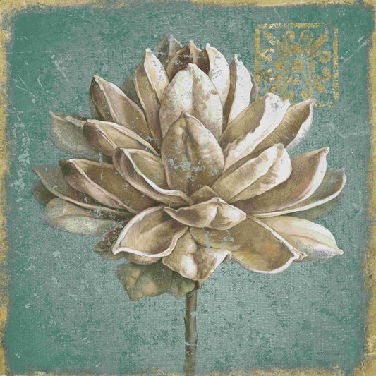 Turquoise Seed Pod Floral Oil Painting for Elegant Home Decor
