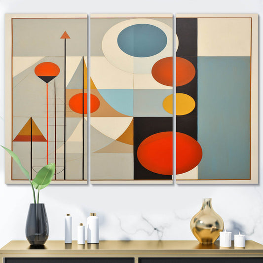 Mid-Century Abstract Geometric Oil Painting Artwork for Modern Decor