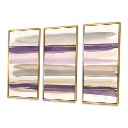 Elegant Purple and Gold Abstract Landscape Triptych Oil Painting Set