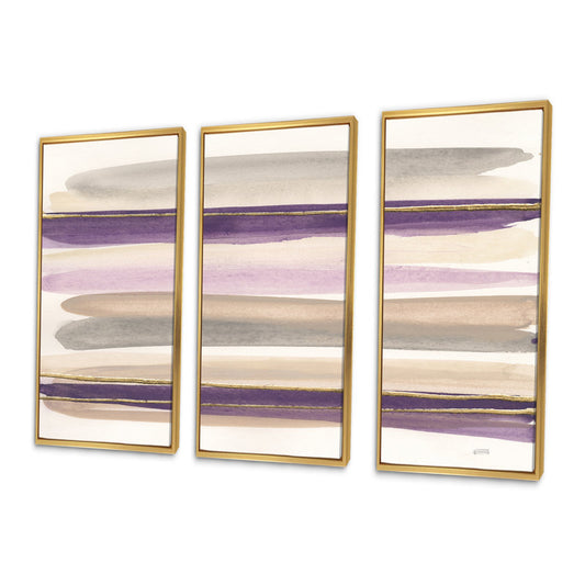 Elegant Purple and Gold Abstract Landscape Triptych Oil Painting Set