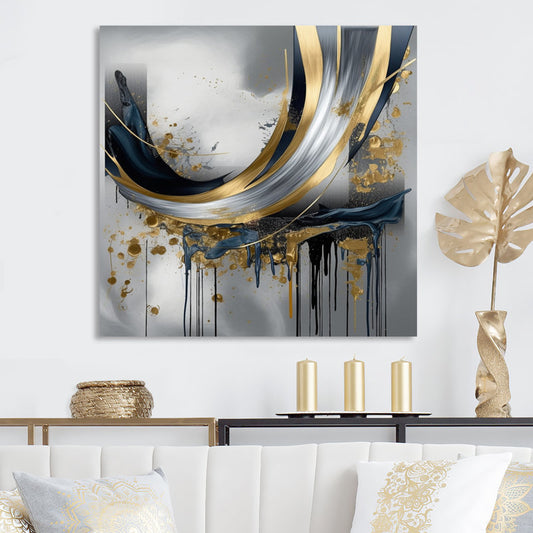 Elegant Abstract Marble Art with Gold and Blue Tones for Modern Home Decor