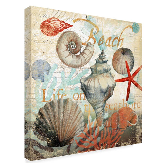 Tranquil Beach Scene with Shells at Sunset – Vibrant Oil Painting for Coastal Decor
