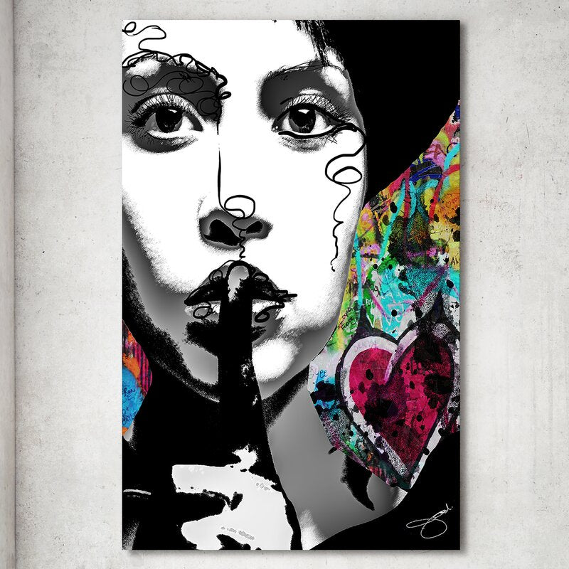 Silence Speaks Volumes: Modern Oil Painting of a Woman with a Shush Gesture