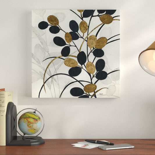 Elegant Black and Gold Olive Tree Abstract Oil Painting for Modern Home Decor