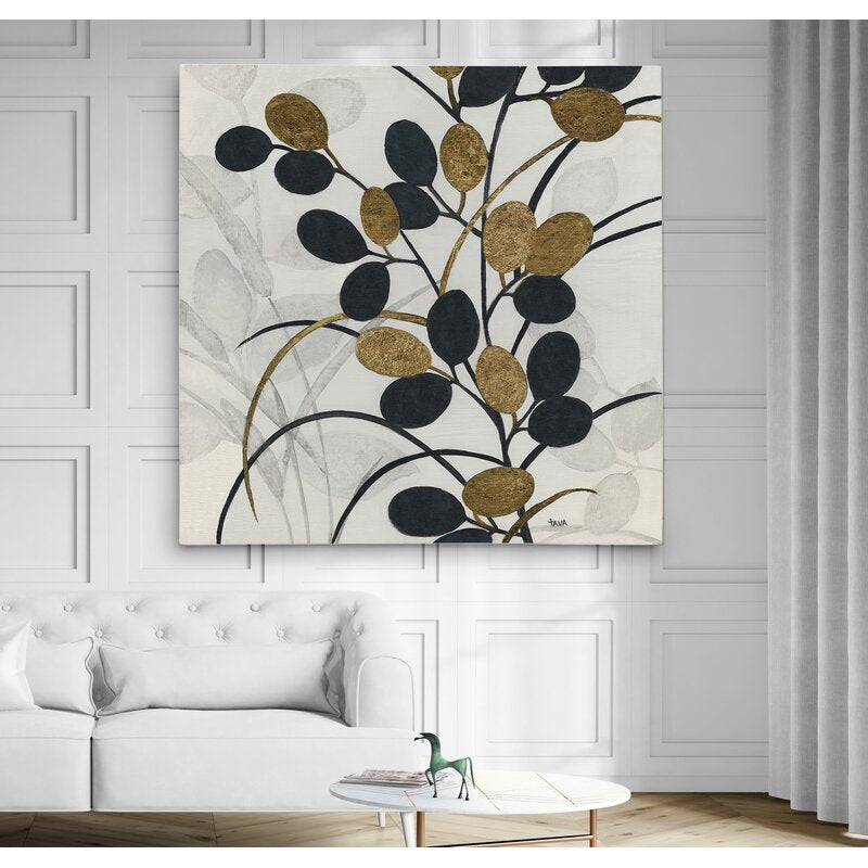 Elegant Black and Gold Olive Tree Abstract Oil Painting for Modern Home Decor