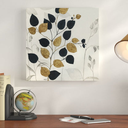 Elegant Gold and Black Leaf Silhouette Oil Painting for Modern Decor