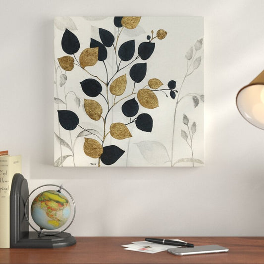 Elegant Gold and Black Leaf Silhouette Oil Painting for Modern Decor