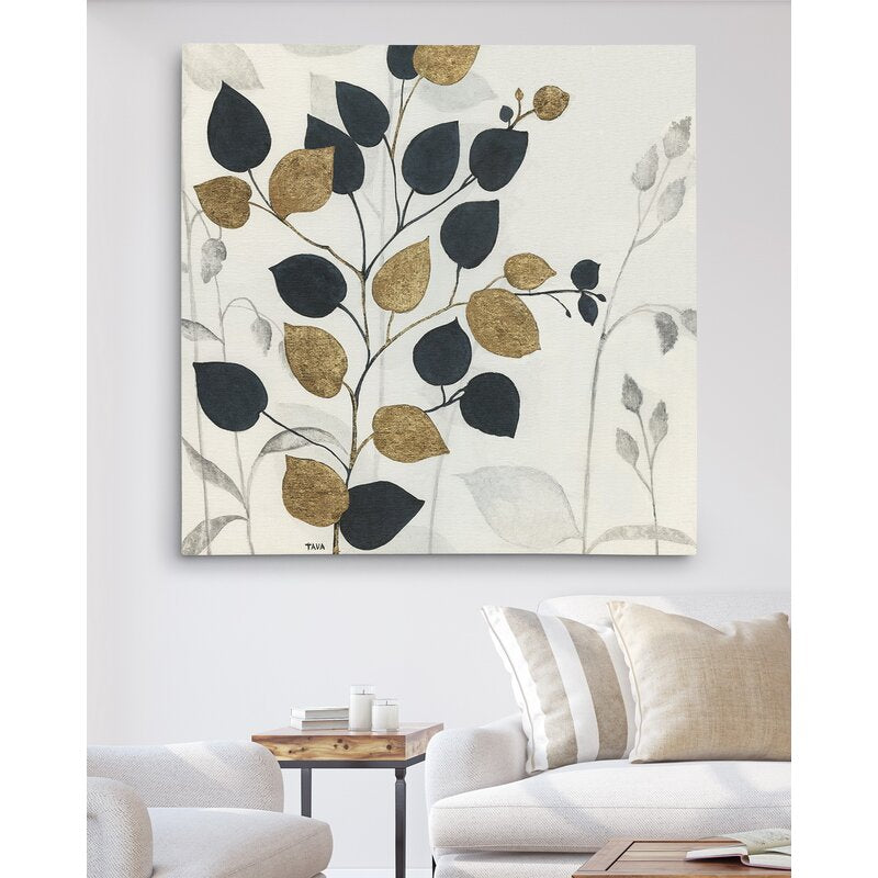 Elegant Gold and Black Leaf Silhouette Oil Painting for Modern Decor