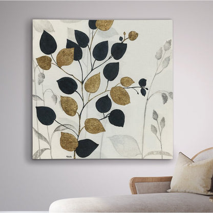 Elegant Gold and Black Leaf Silhouette Oil Painting for Modern Decor