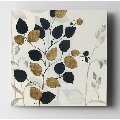 Elegant Gold and Black Leaf Silhouette Oil Painting for Modern Decor