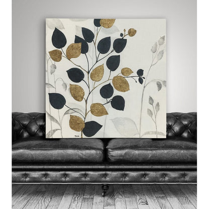 Elegant Gold and Black Leaf Silhouette Oil Painting for Modern Decor
