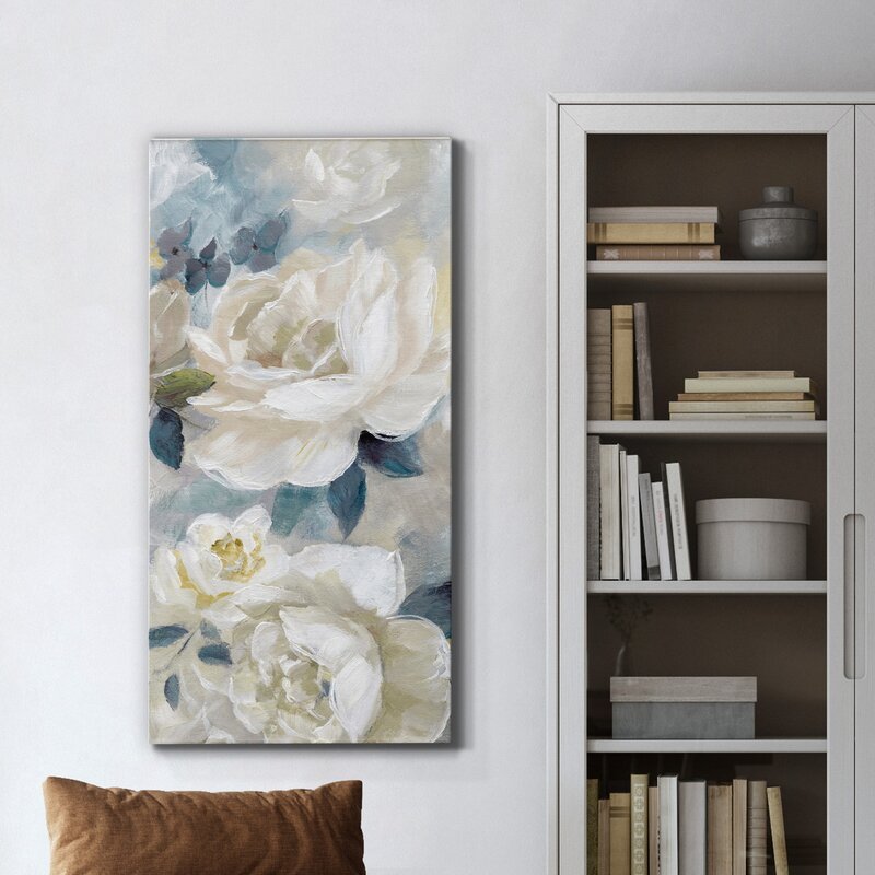 Elegant Floral Oil Painting in Soft Pastels for Home Decor