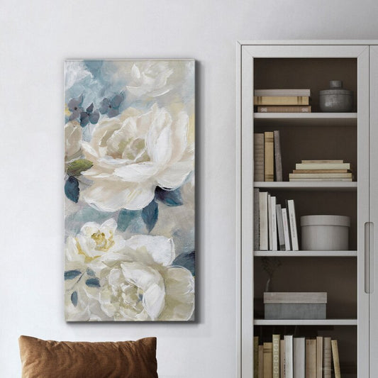 Elegant Floral Oil Painting in Soft Pastels for Home Decor