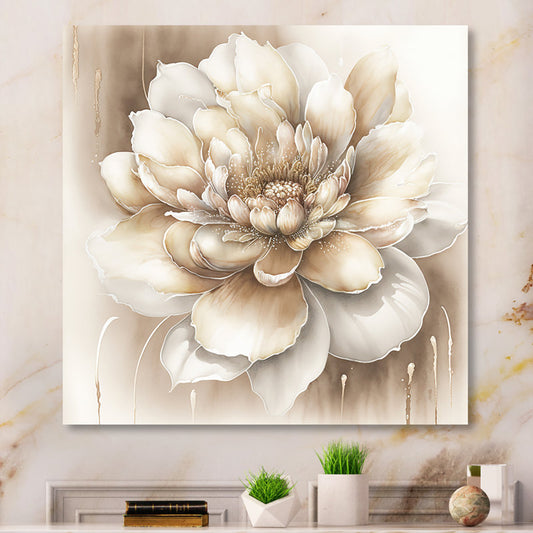 Elegant Beige Floral Oil Painting for Home Decor and Wall Art