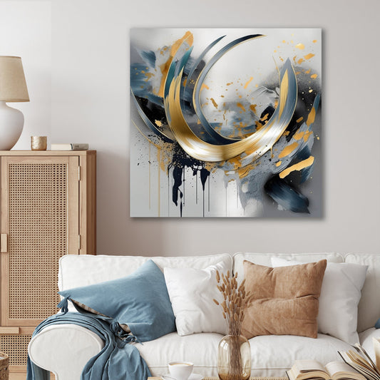 Elegant Abstract Oil Painting with Soft Colors and Golden Accents