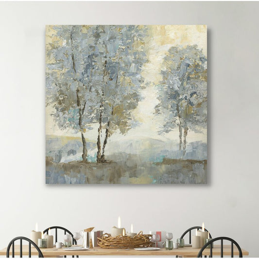 Tranquil Serenity Abstract Oil Painting of Trees in Soft Blue and Earthy Tones