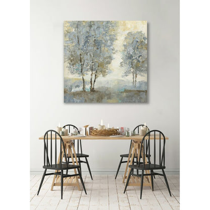 Tranquil Serenity Abstract Oil Painting of Trees in Soft Blue and Earthy Tones